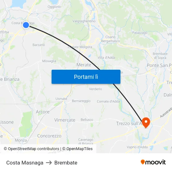 Costa Masnaga to Brembate map