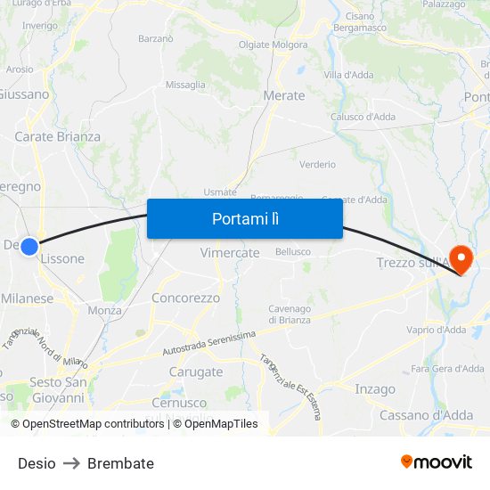 Desio to Brembate map