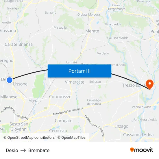 Desio to Brembate map