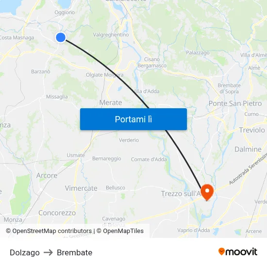 Dolzago to Brembate map