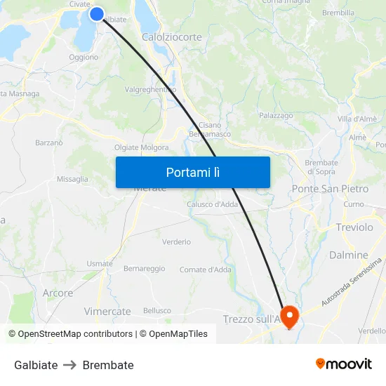 Galbiate to Brembate map