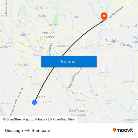 Giussago to Brembate map