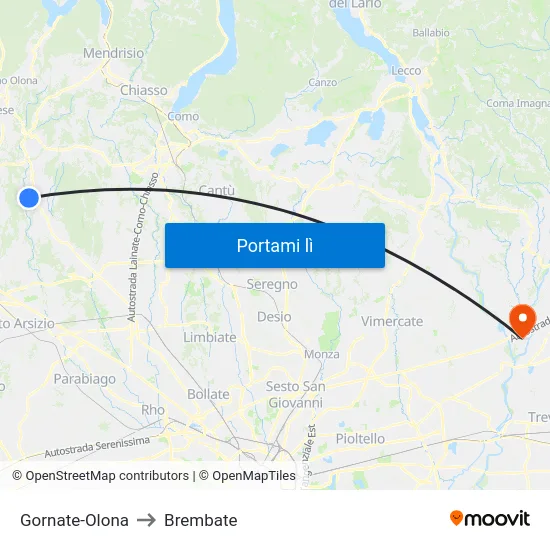 Gornate-Olona to Brembate map