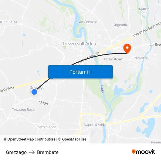 Grezzago to Brembate map