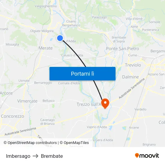Imbersago to Brembate map