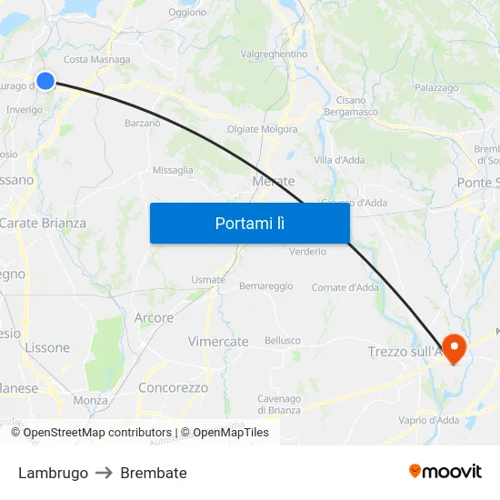 Lambrugo to Brembate map