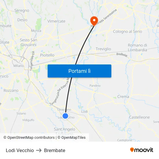 Lodi Vecchio to Brembate map