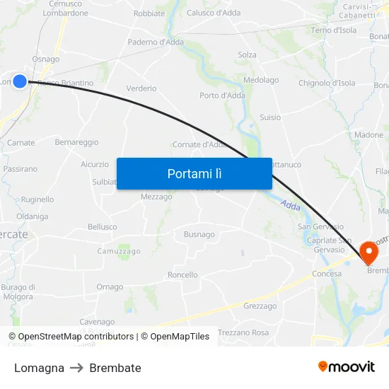 Lomagna to Brembate map