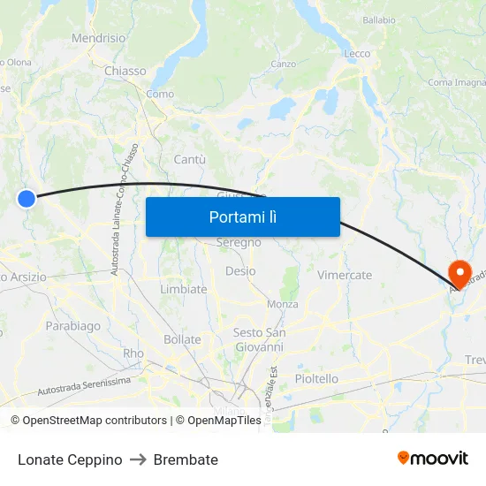 Lonate Ceppino to Brembate map
