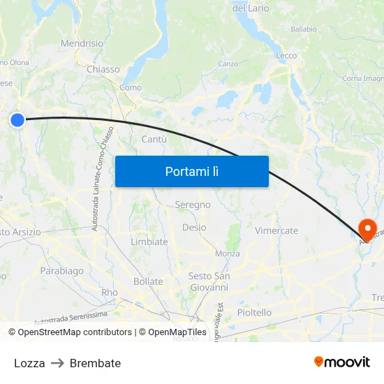 Lozza to Brembate map