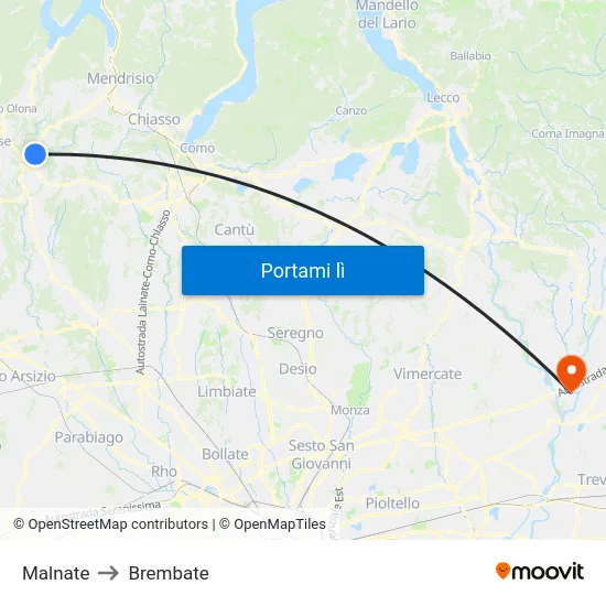 Malnate to Brembate map