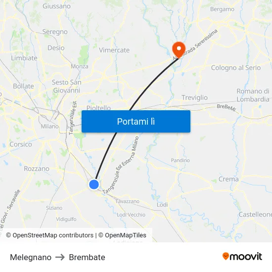 Melegnano to Brembate map