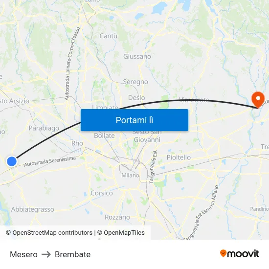 Mesero to Brembate map