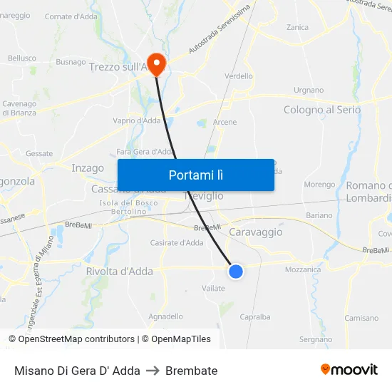 Misano Di Gera D' Adda to Brembate map