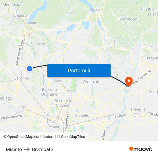 Misinto to Brembate map