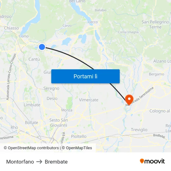 Montorfano to Brembate map