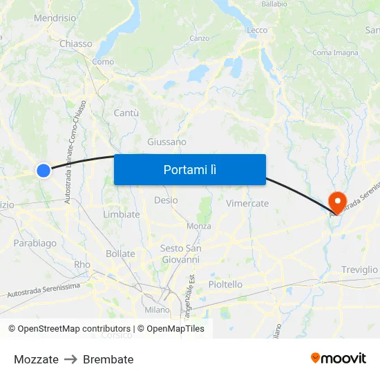 Mozzate to Brembate map