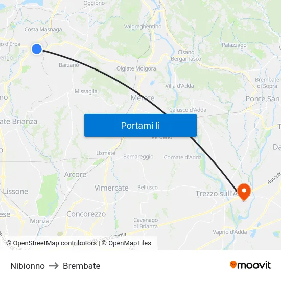 Nibionno to Brembate map