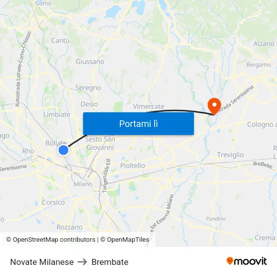 Novate Milanese to Brembate map