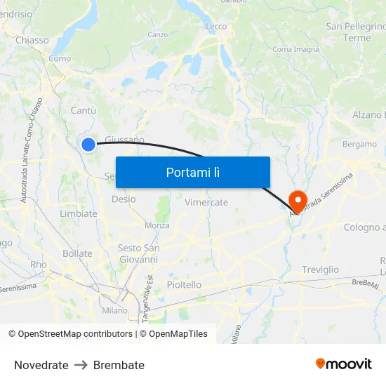 Novedrate to Brembate map