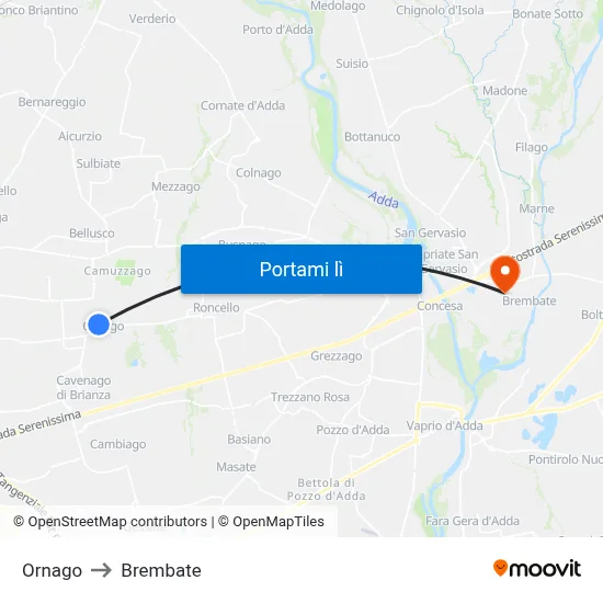 Ornago to Brembate map