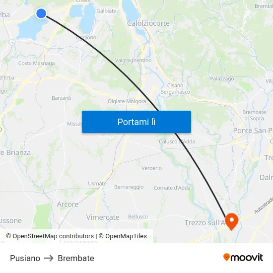 Pusiano to Brembate map