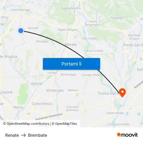 Renate to Brembate map