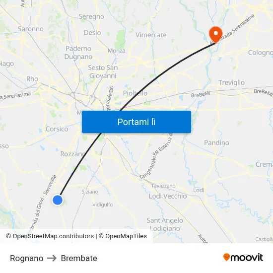 Rognano to Brembate map