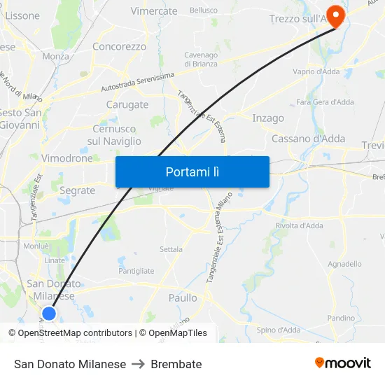 San Donato Milanese to Brembate map