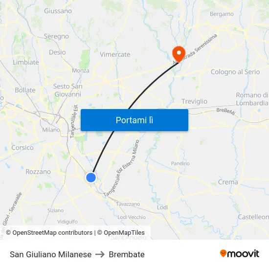 San Giuliano Milanese to Brembate map