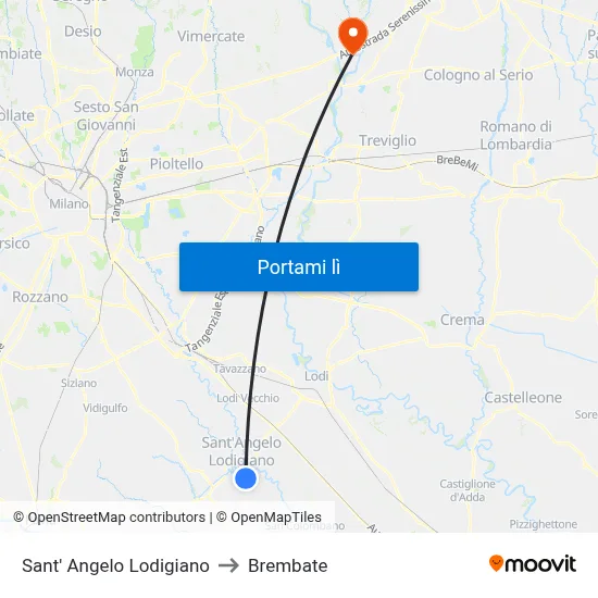 Sant' Angelo Lodigiano to Brembate map