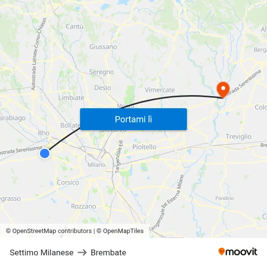 Settimo Milanese to Brembate map