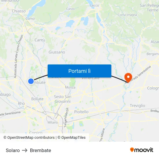 Solaro to Brembate map
