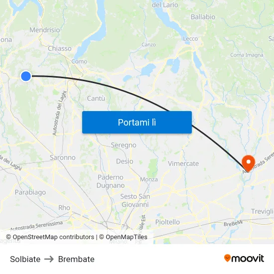 Solbiate to Brembate map