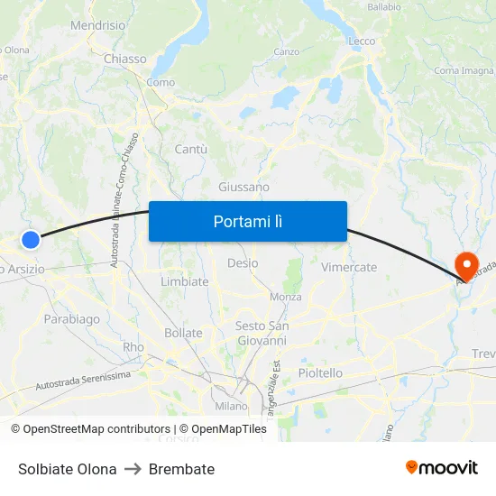 Solbiate Olona to Brembate map