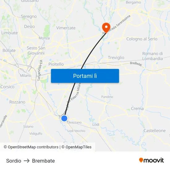 Sordio to Brembate map