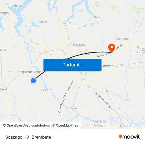 Sozzago to Brembate map