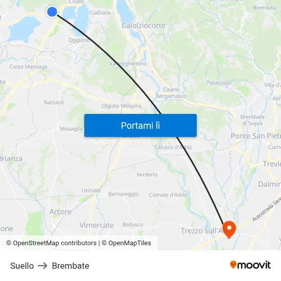 Suello to Brembate map
