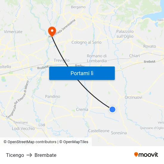 Ticengo to Brembate map