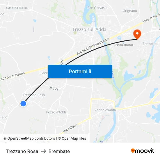Trezzano Rosa to Brembate map