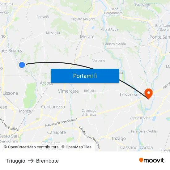 Triuggio to Brembate map