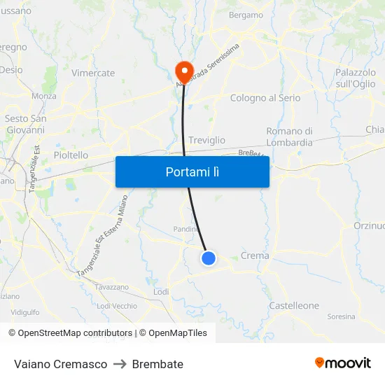 Vaiano Cremasco to Brembate map