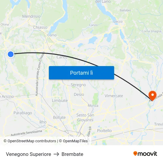 Venegono Superiore to Brembate map