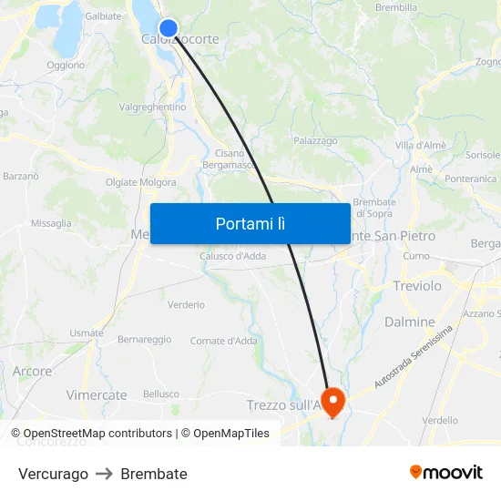 Vercurago to Brembate map