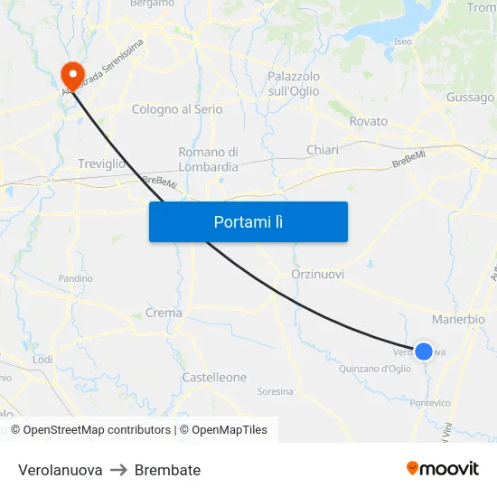 Verolanuova to Brembate map