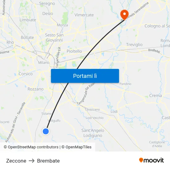 Zeccone to Brembate map
