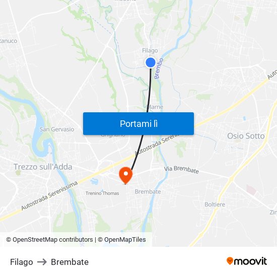 Filago to Brembate map
