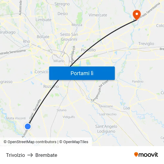 Trivolzio to Brembate map