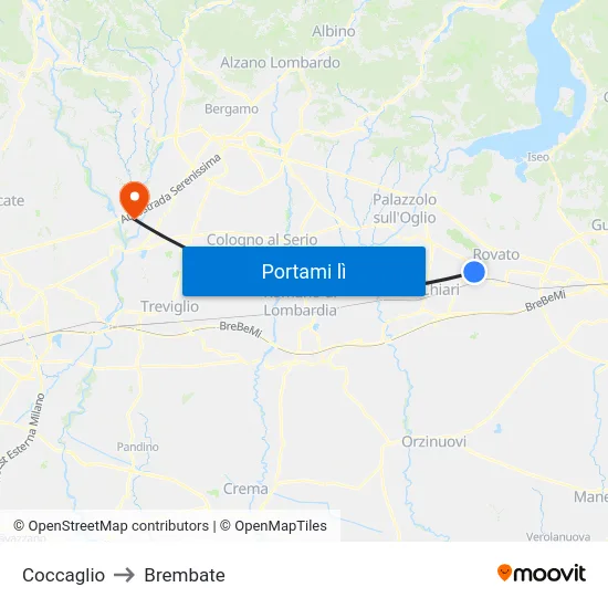 Coccaglio to Brembate map