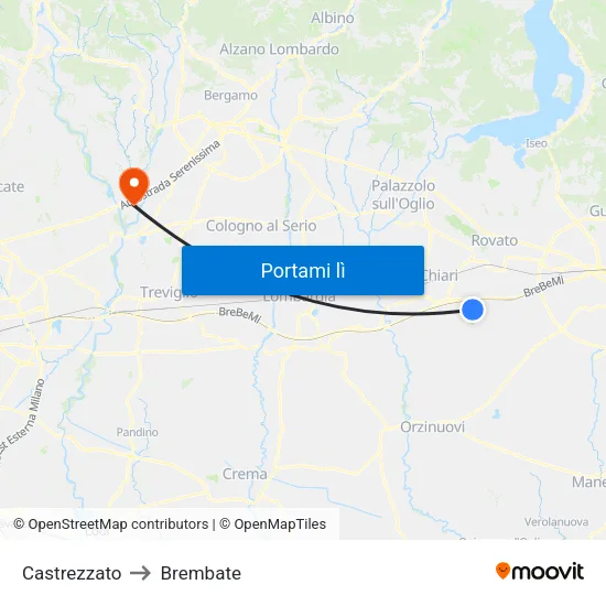 Castrezzato to Brembate map